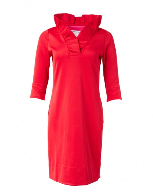 Stylish Red Women's Ruffle Neck Evening Dress