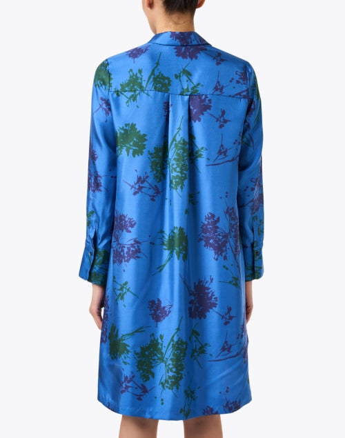 Stylish Blue Silk Dress with Floral Pattern