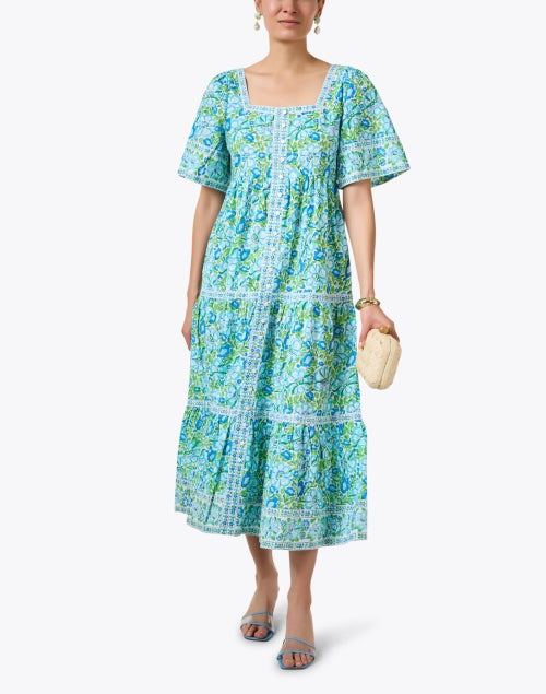 Pink City Prints Women's Blue Maize Floral Patterned Maxi Dress
