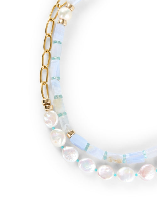 Exquisite Porto Covo Gold - Plated Wrap Necklace with Pearls and Gemstones