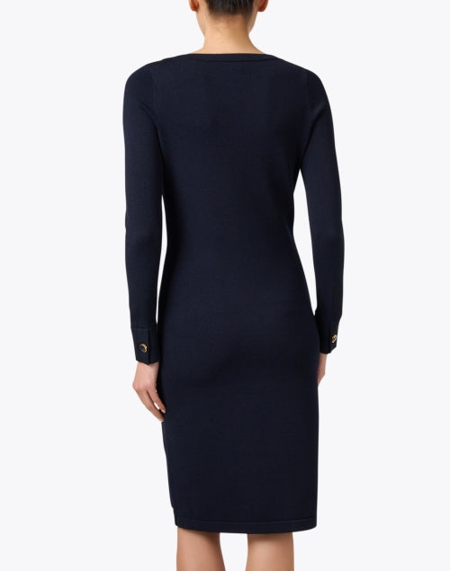 Navy Blue Classic American Luxury Boatneck Women's Dress