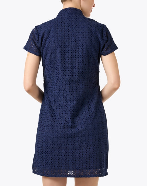 Navy Women's Eyelet Lace Tunic Style Dress for Transitional Seasons