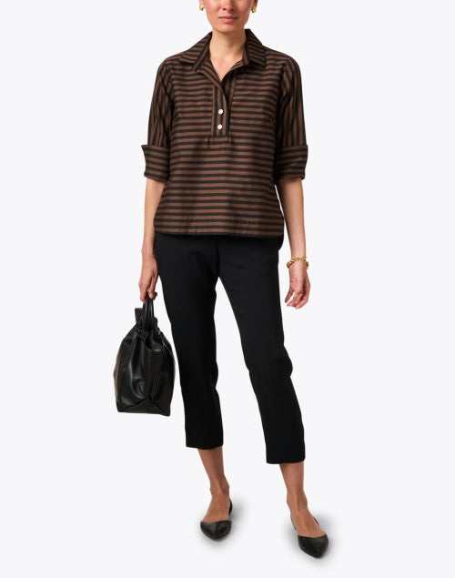Stylish Aileen Brown and Black Striped Cotton Women's Top