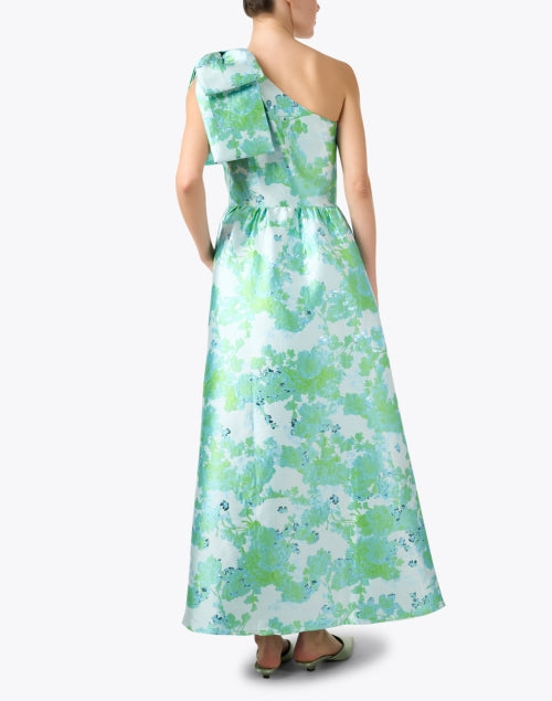 Elegant Caroline Green and Blue Jacquard One-Shoulder Women's Dress