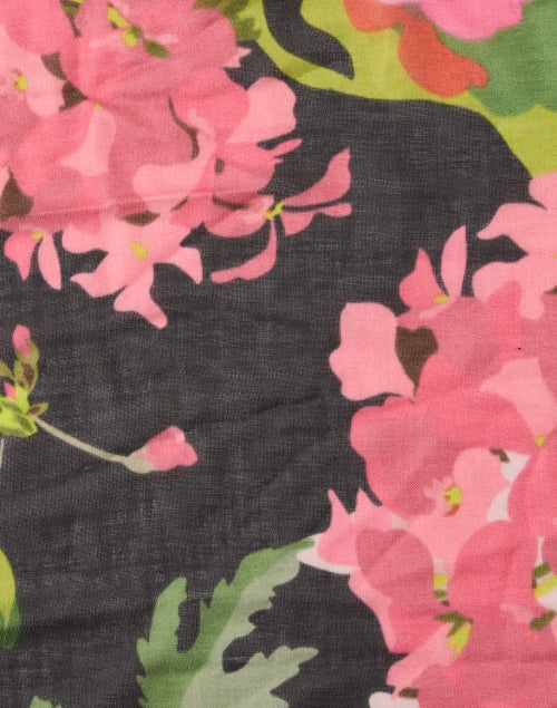 Elegant Black Floral-Printed Silk-Cashmere Scarf for New Season