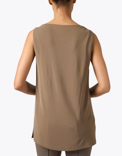 Elegant Taupe Stretch Jersey Sleeveless Longline Blouse