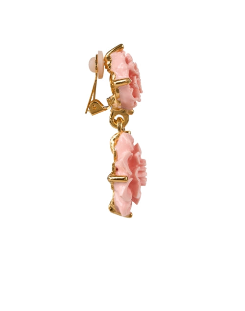 Kenneth Jay Lane Gold - Plated Enamel Pink Floral Clip - On Drop Earrings