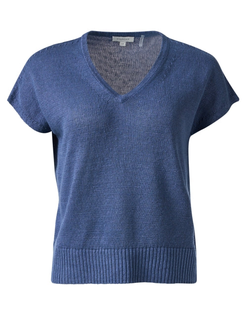 Navy Blue 100% Linen Cap Sleeve Elegant Sweater for Stylish Layering