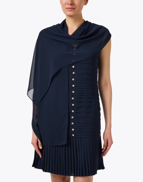 Navy Blue Women's Shift Style Dress with Matching Shawl for Fashionable Outfits
