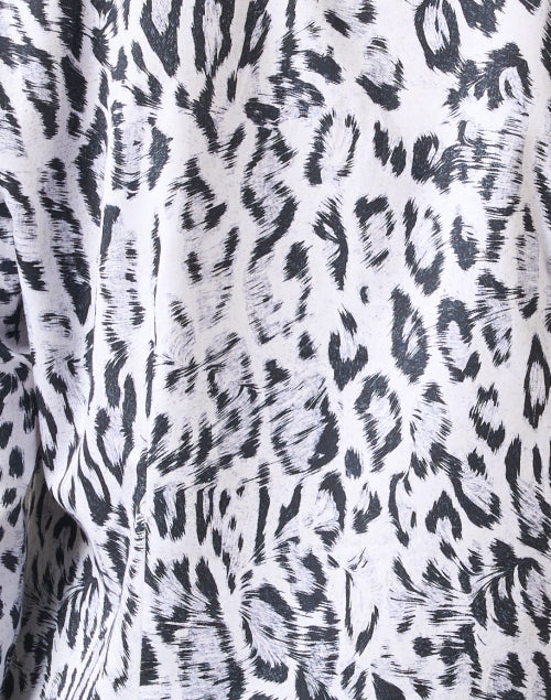 Stylish Diane Black and White Snow Leopard Print Women's Cotton Button-Front Blouse Top