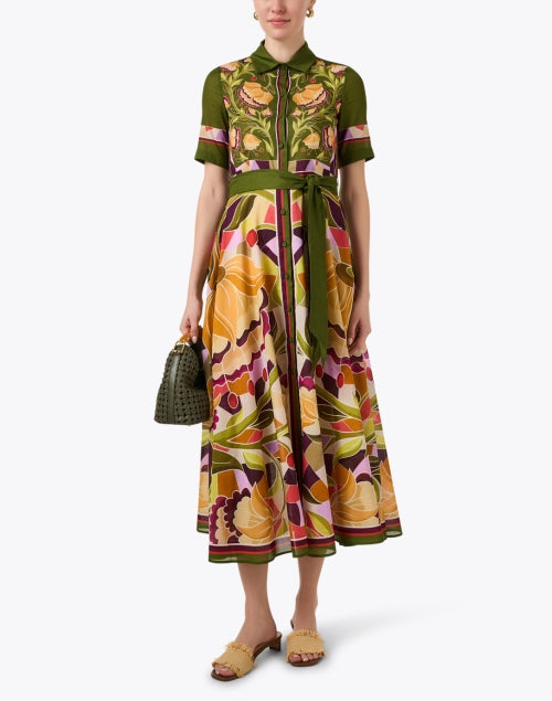 Stylish Green Multi - Floral Printed 100% Cotton Shirt - Style Dress by Franco Ferrari