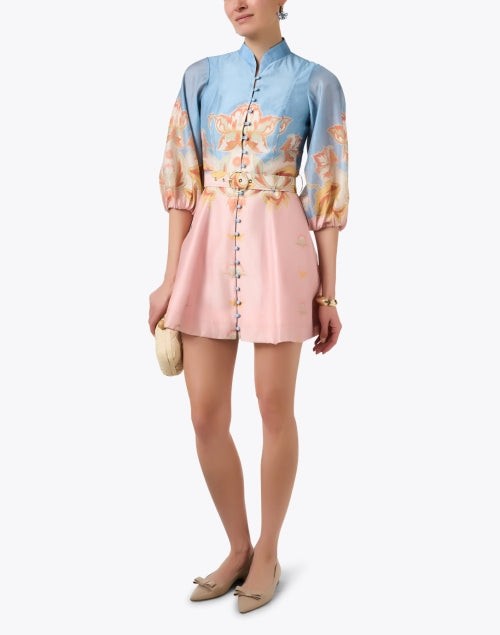 Valencia Women's Mini Dress with Pink and Blue Print