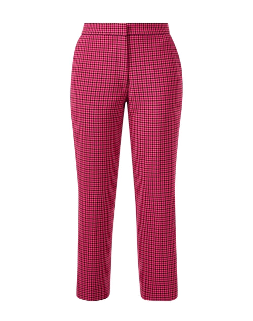 Stylish Pink Plaid Stretch Blend Straight Leg Pants