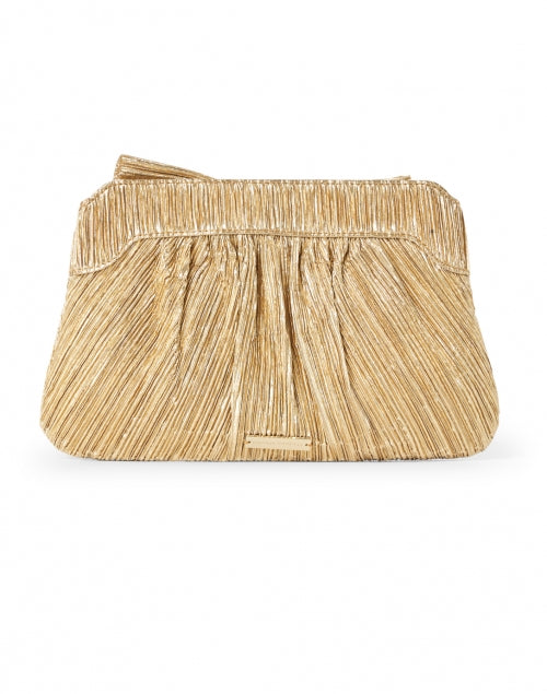 Rayne Gold Metallic Pleated Lame Evening Bow Clutch Bag