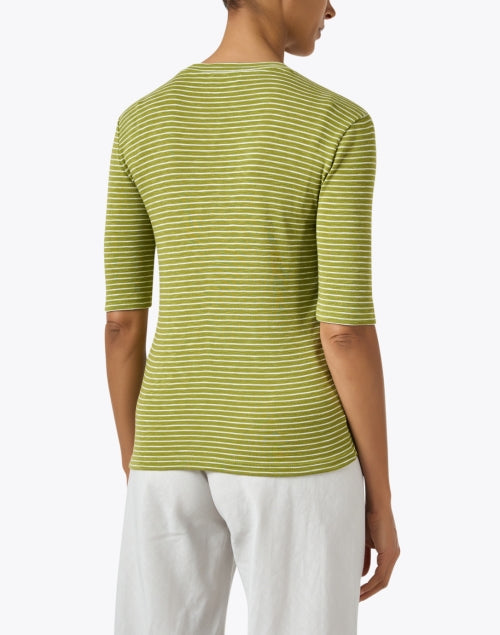 Stylish Green Striped Cotton Blend Knit Top for Fashionable Looks
