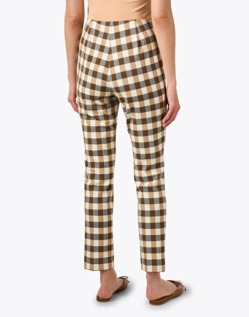 Annie Brown Stretch Plaid Straight - Leg Pull - On Pants