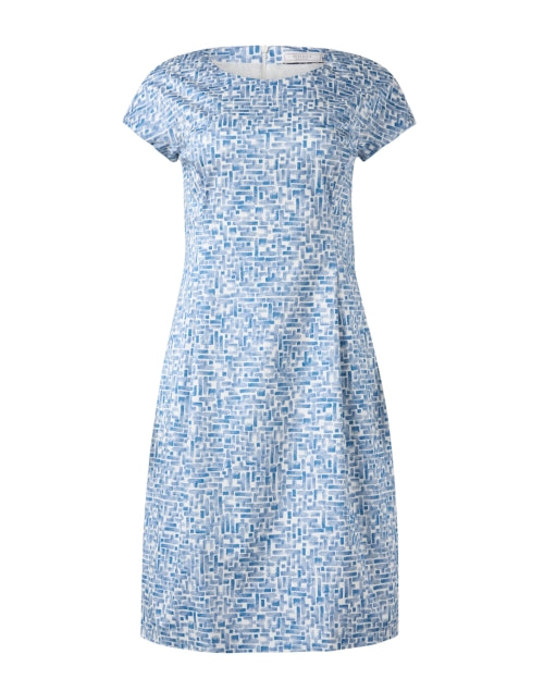 Stylish Blue and White Printed Stretch-Cotton Sheath Dress for Modern Women