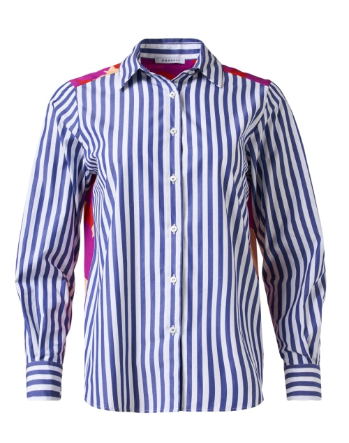 Rosso35 Silk Striped Blouse with Colorful Floral Back Design