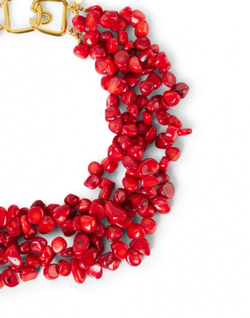 Kenneth Jay Lane Turquoise Coral Three - Strand Gold - Plated Hook Closure Necklace