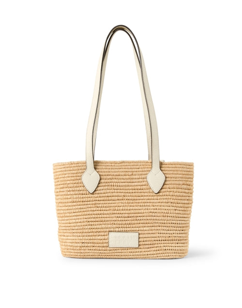 The Adorable Small Strathberry Cream-Colored Leather and Raffia Handmade Basket Style Tote Bag