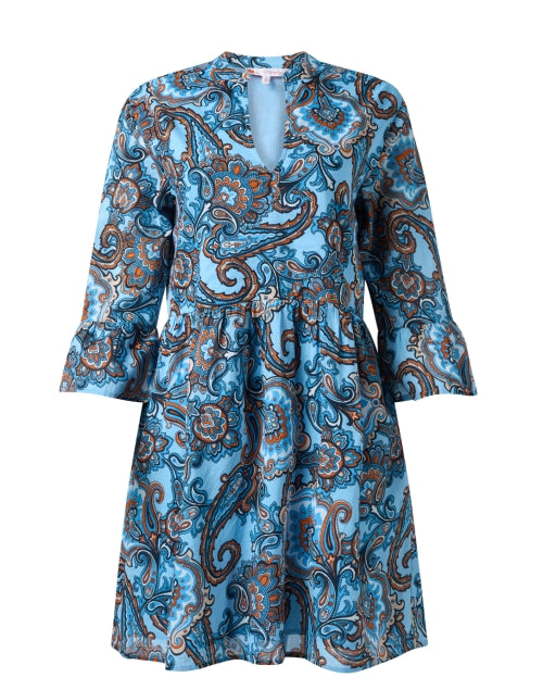 Stylish Women's Blue and Orange Paisley Patterned Shift Dress