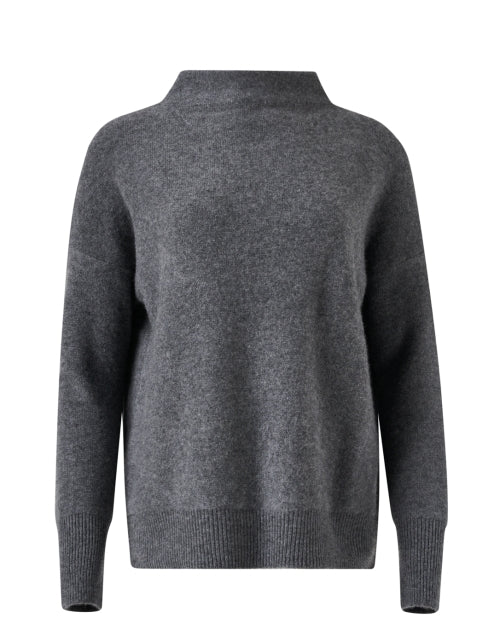 Grey Autumn Boiled Cashmere Funnel Neck Sweater for Daytime Wear