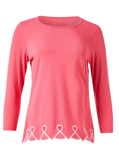 Pink Embroidered Women's Knit Crew Neck Top for All Seasons