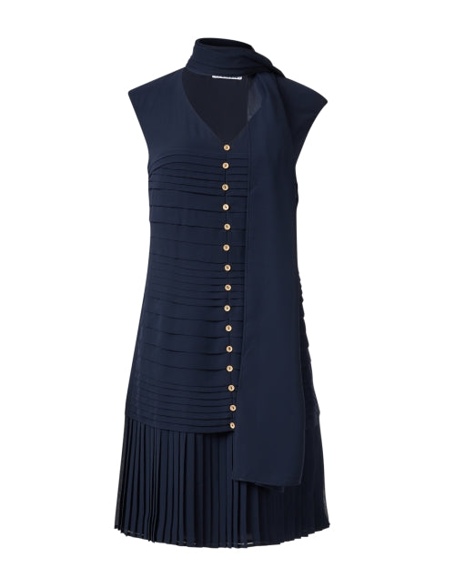 Navy Blue Women's Shift Style Dress with Matching Shawl for Fashionable Outfits