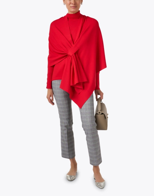 Stylish Red Knit Wrap with Tab Closure for Cool Weather