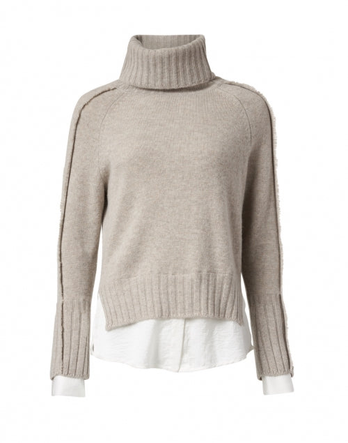 Exquisite Light Beige Wool Cashmere Layered Turtleneck Sweater for a Stylish Look