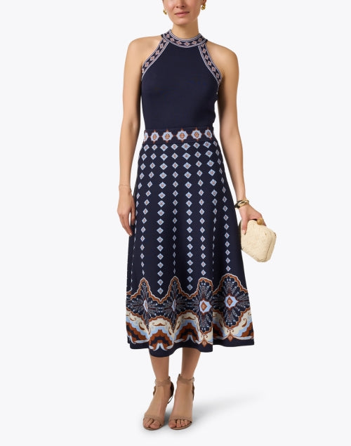 Navy Jacquard Halter Sandrinna Dress for Stylish Women