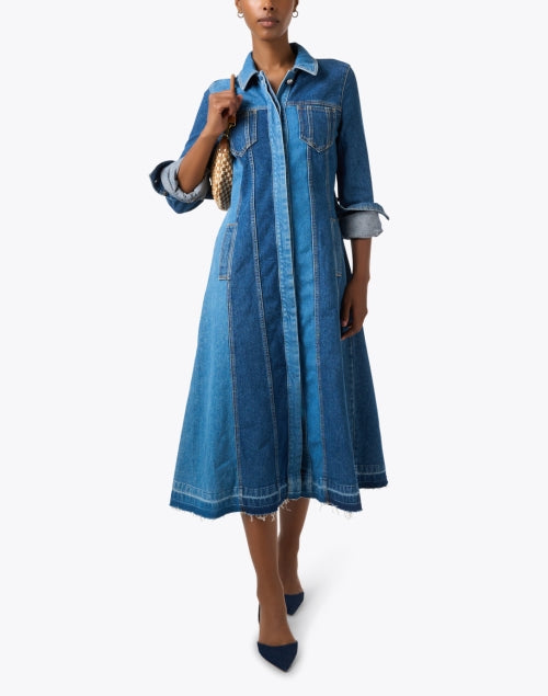 Stylish Two - Tone Cotton Denim Shirt - Style A - Line Dress