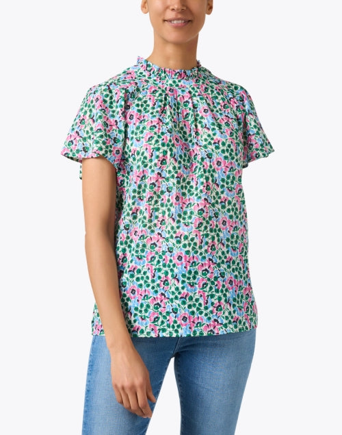 Happy Floral Print Lightweight Cotton Short - Sleeve Top