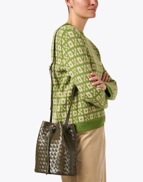 Stylish Mini Olive Green Adele Leather Bucket Bag for Daily Use