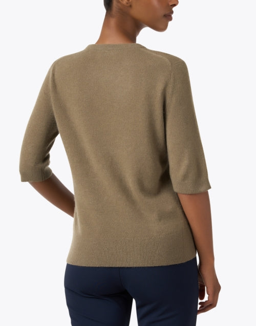 Ladies' Short-Sleeved Green Cashmere Knit Sweater