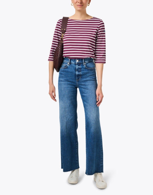 Soft and Stretchy White and Burgundy Striped Skin-Protecting Shirt
