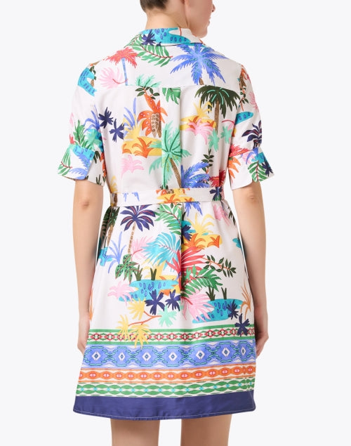 Stylish Hester White Cotton Shirt Dress with Multi - Tropical Prints