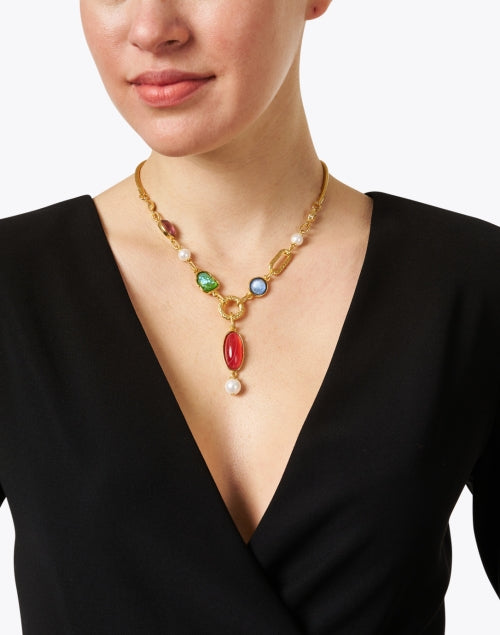 Stunning Gold Pearl and Gemstone Fashion Necklace