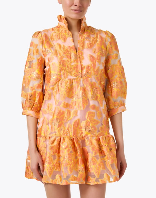 Stylish Emmerson Women's Floral Stretch Organza Dress in Yellow and Orange Shades