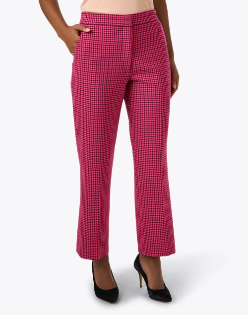 Stylish Pink Plaid Stretch Blend Straight Leg Pants