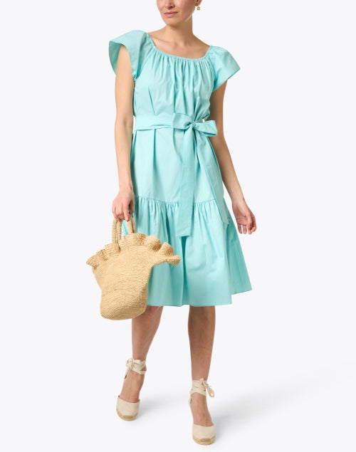 Thalia Comfortable Short - Sleeved Round - Neck Aqua Cotton Summer Dress