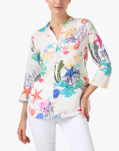 Juliet White Linen Top with Stunning Marine Print