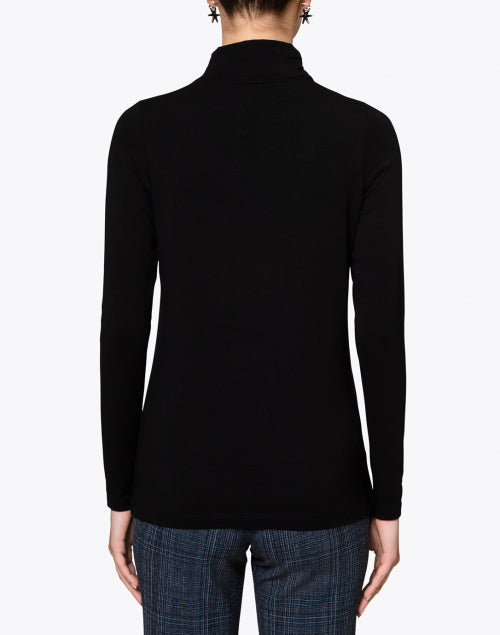 Stretch Pima Cotton Blend Black Ruched Mock Neck Long Sleeve Top