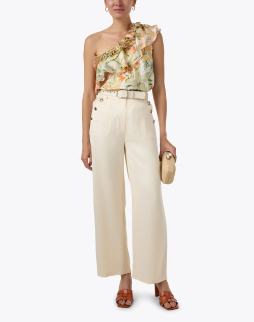 Tan Cream Blossom Embroidered Woven Clutch by Pamela Munson