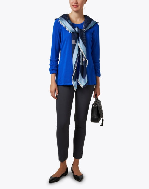 Stylish Electric Blue Pima Cotton Women's Ruched Sleeve T-Shirt