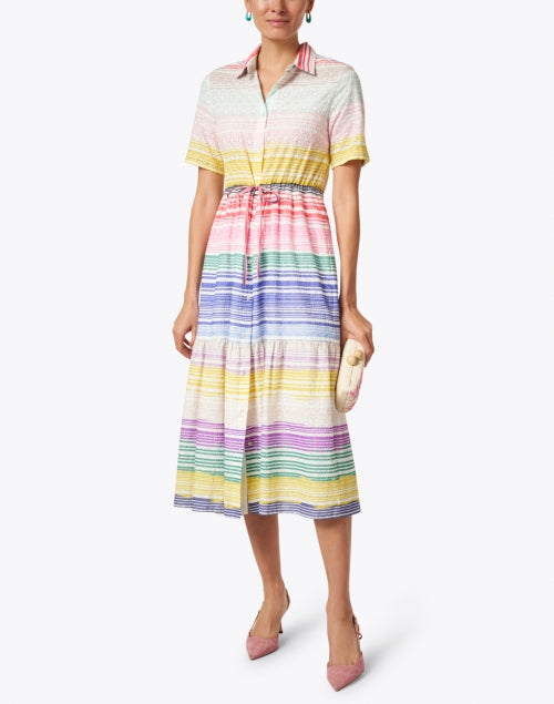 Vilagallo's Eveline Lightweight Multi - Stripe Short - Sleeve Midi Shirt Dress