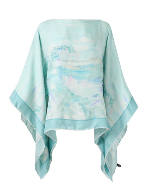 Aqua-Printed Luxury Cashmere Silk Poncho by Rani Arabella