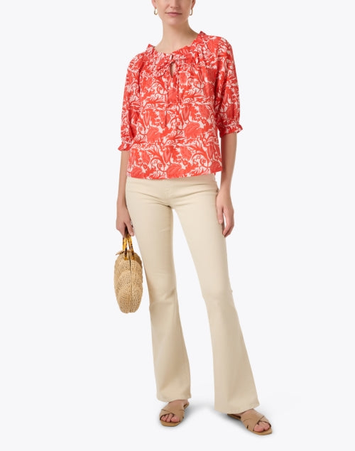 Stunning Red Floral Print 100% Cotton Elbow - Sleeve Havana Top