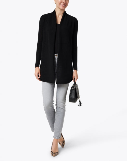 Classic Black Luxury Cashmere Trapeze-Style Essential Cardigan