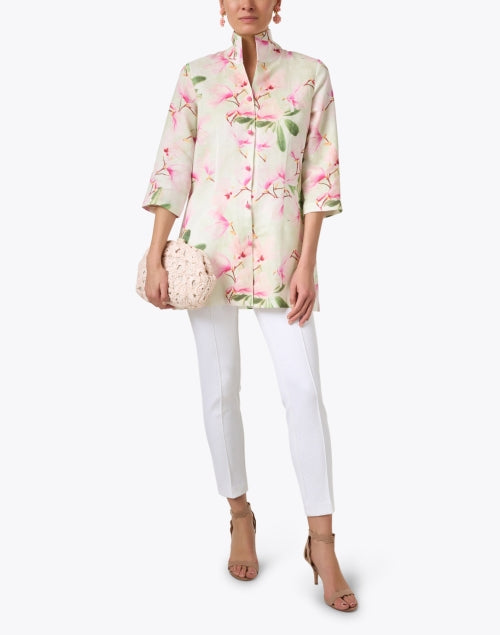 Rita Women's Pink Floral Patterned Linen Casual Jacket for Special Occasions